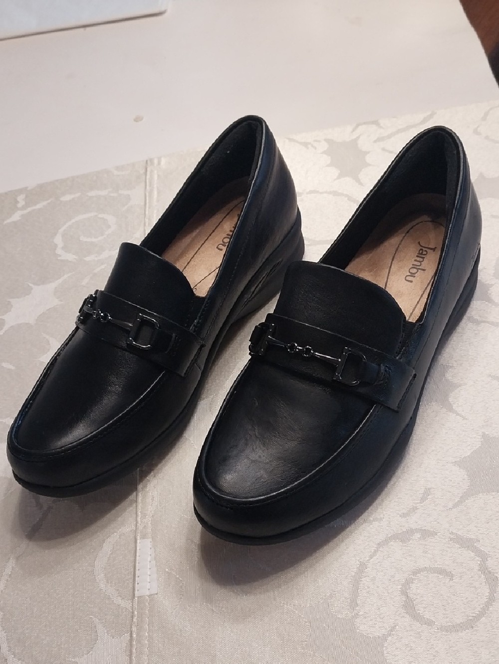Jambu Women's Tabitha Leather Loafers Size 9M Black Slip-on Comfort Insoles